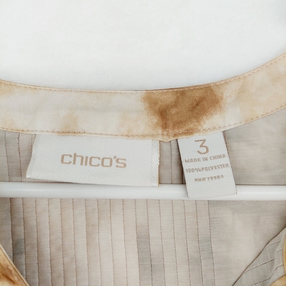 Chico's Tan Brown Pin-Tuck Tie-Dye Sheer Summer Flowy Top Blouse P1696 - Picture 5 of 8